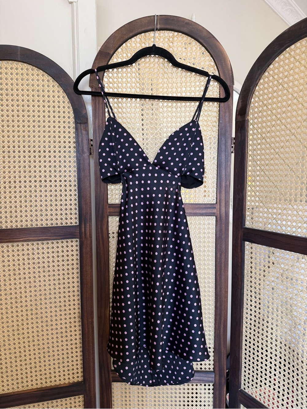 ZARA Black and Pink Polka Dot Cutout Mini Dress